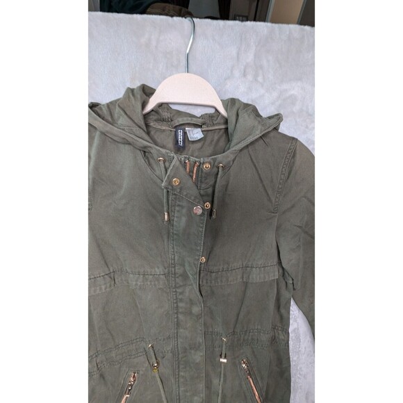 DIVIDED By H&M Sz 4 Hooded Jacket Womens Army Green Lightweight Utility Olive - Picture 3 of 6
